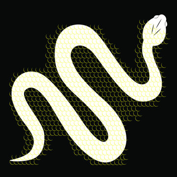 White snake with golden scales. The body of the snake is curved in a zigzag pattern.
