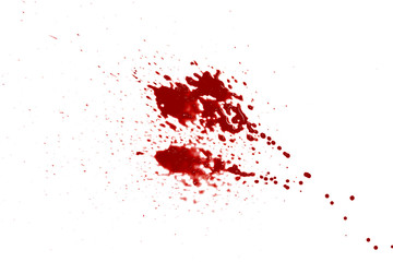 closeup drops of red blood isolated on white, abstract background