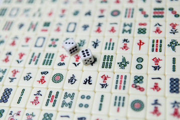 Fototapeta na wymiar Pile of Mahjong ancient asian game