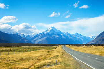 Scenic view of Road leading to mount cook national park, South Island New Zealand, Travel Destinations Concept