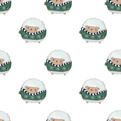 Christmas pattern with cute sheep