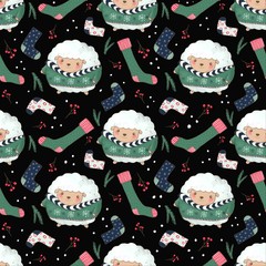 seamless pattern with Christmas cute sheep