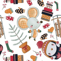 Christmas pattern with cute animals 