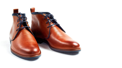 Brown leather men shoes isolated on white background