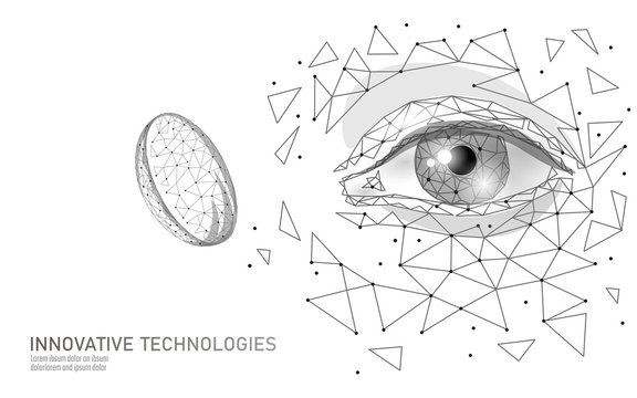 Contact Lenses 3D Low Poly Concept. Healthcare Eye Vision Care Medicine Support. Close Up Eyesight. Ad Marketing Template Vector Illustration