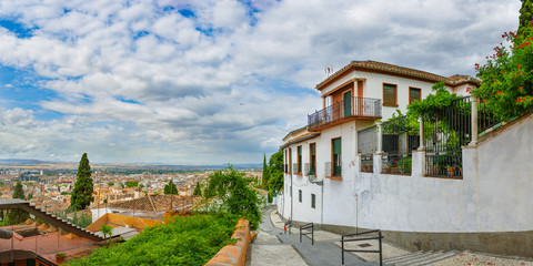 Granada. Panoramic view from the Generalife garden. UNESCO heritage site. Andalusia, Spain