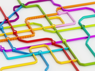 Subway map consisting of colorful crossing lines. 3D illustration