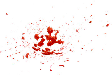 Obraz na płótnie Canvas closeup drops of red blood isolated on white, abstract background