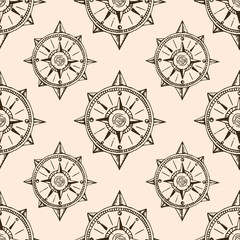 Vitage travel drawings. Hand drawn doodle seamless marine pattern.