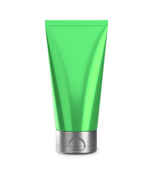 Green cream or lotion tube isolated on white. Plastic blank mockup container for gel, lotion.cosmetics etc.	