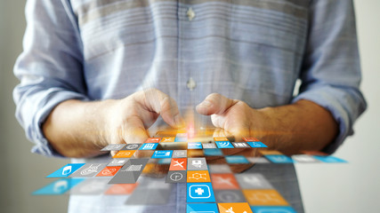 Hand using smartphone connecting to internet, Social media concept.