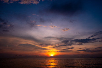 Beautiful sunset and blue sky on the beach.