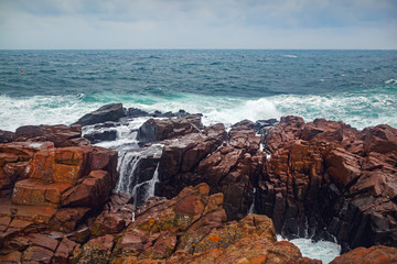 Scenic seascape. Black sea and rocky coast.