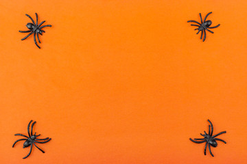 Halloween decoration: skeletons, spiders, worms on a orange background. Pattren of halloween party...