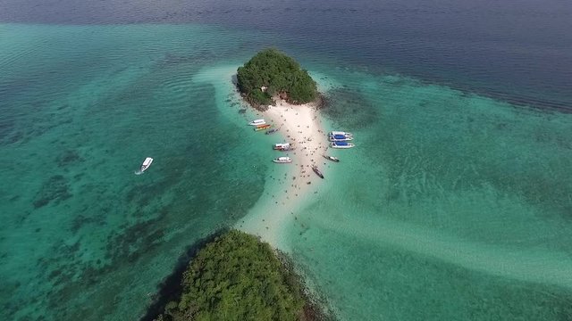 Aerial shot top view popular beach for tourists in Thailand is "Tub Island" (Amazing Unseen Thailand)