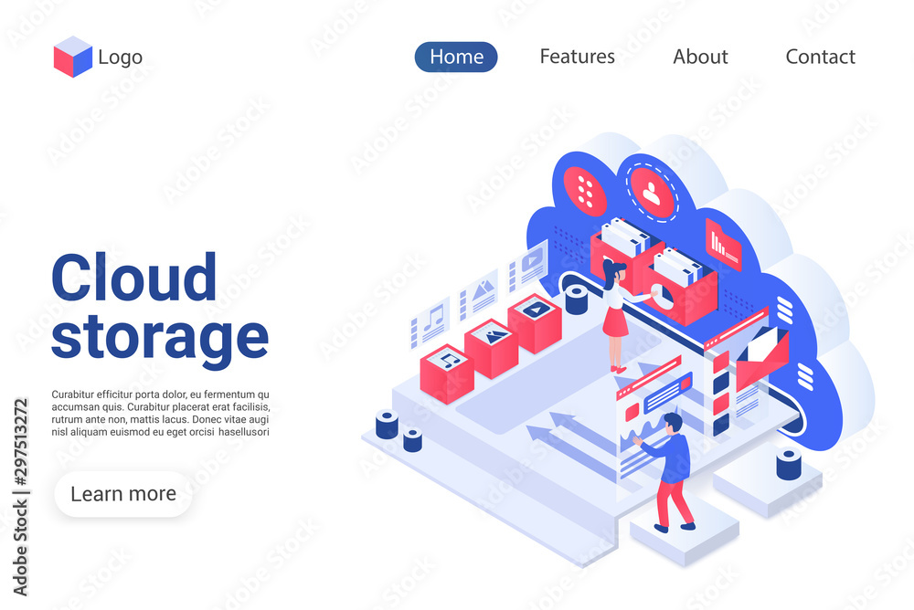 Poster cloud storage landing page vector template. wireless technology website homepage interface layout wi