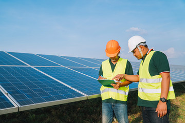 Inspector engineering concept; Engineer inspect solar panel  at solar power plant