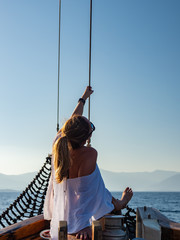 Woman sailing in the Ionian sea