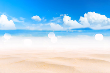 Fototapeta na wymiar Beautiful tropical beach with blue sky and white clouds abstract texture background. Copy space of summer vacation and holiday business travel concept.