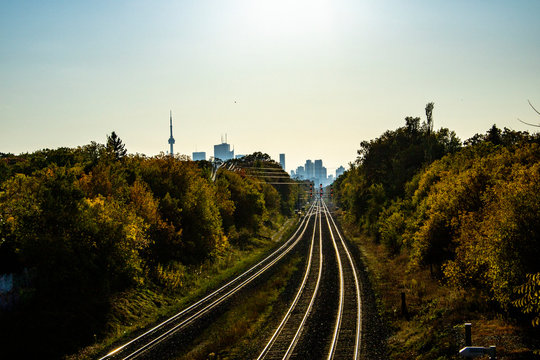 Train tracks leading into Downtown Toronto