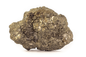 Rock of Pyrite mineral from Peru isolated on a pure white background.