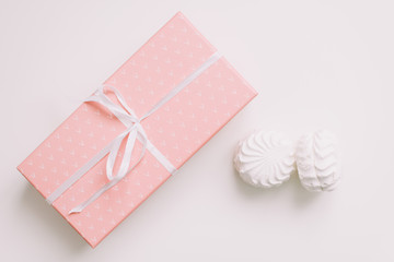 Birthday, wedding and girly concept. Pink gift box with bow on white background, girl present and glamour fashion gift. 