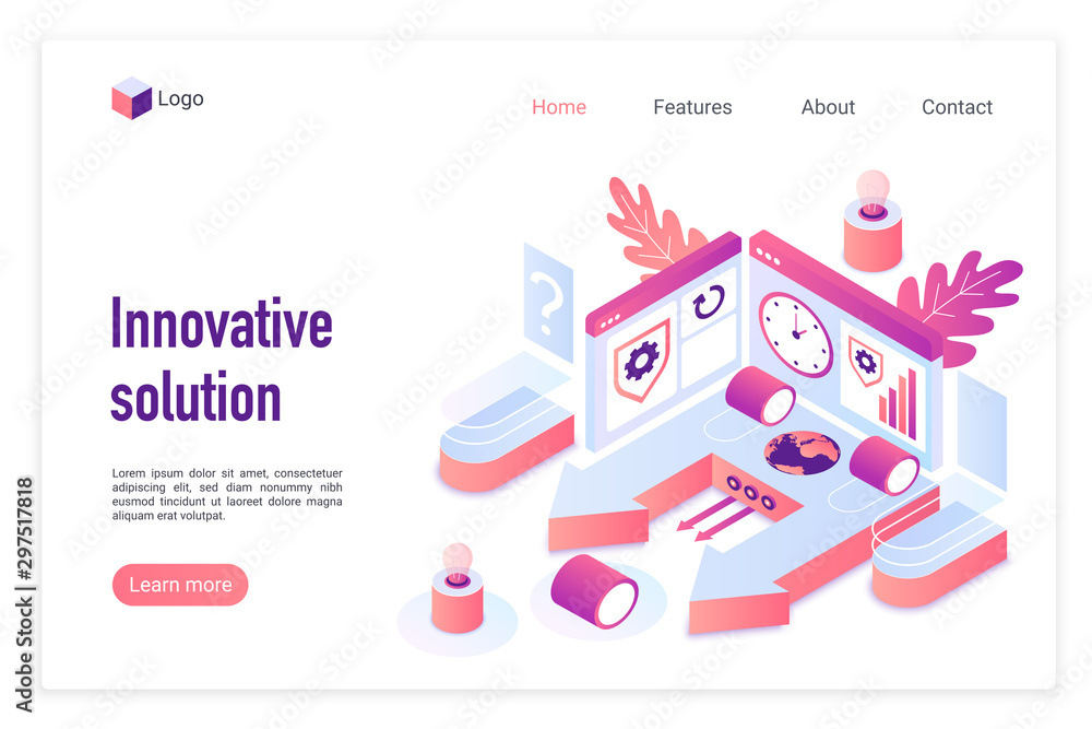 Poster innovative solution landing page vector template. business development website homepage interface la