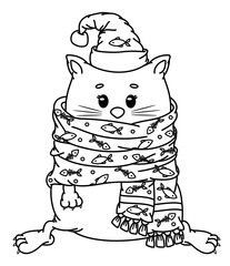 Vector funny cat cartoon, black silhouette for coloring.