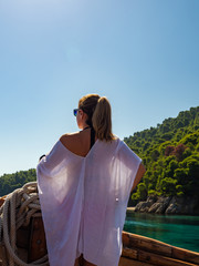 Woman sailing in the Ionian sea