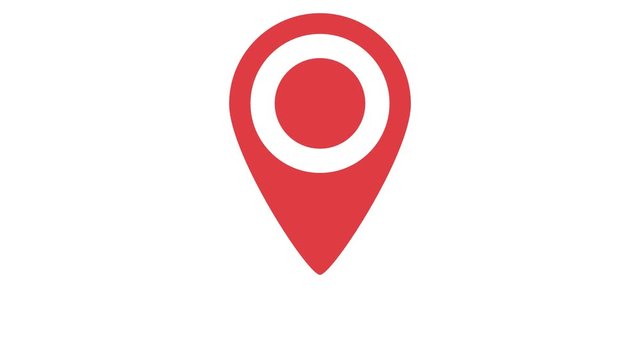 Red map marker icon. Loop animation on white background. 4K resolution. 