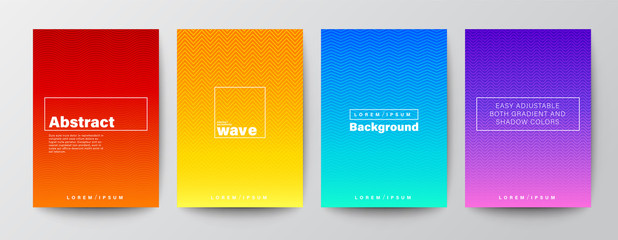 Set of abstract zigzag wave line stripe on gradient background. Minimal futuristic background for Brochure, Flyer, Poster, leaflet, Book cover, Banner, Presentation, Website, App, wallpaper.