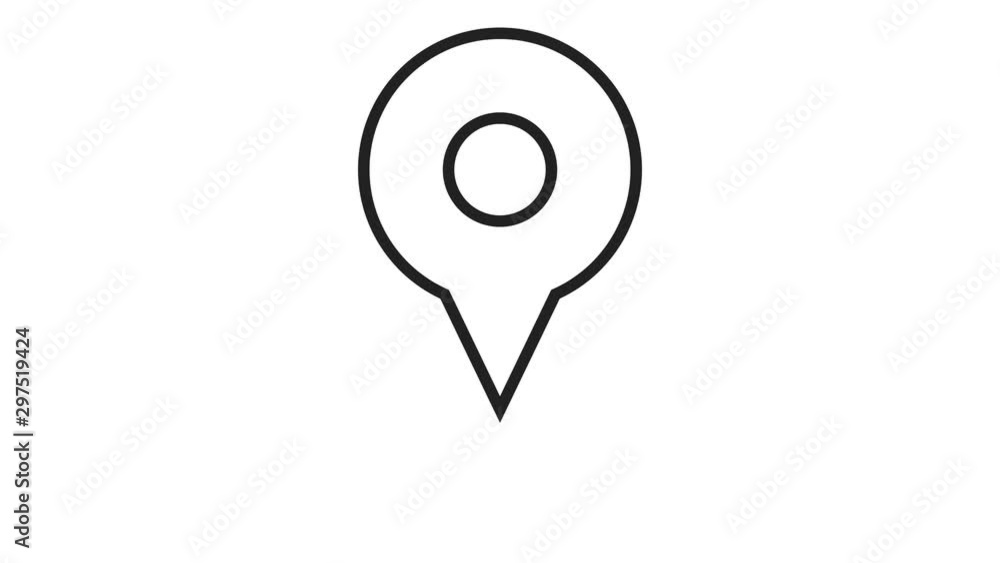 Poster black map marker line icon. loop animation on white background. 4k resolution.