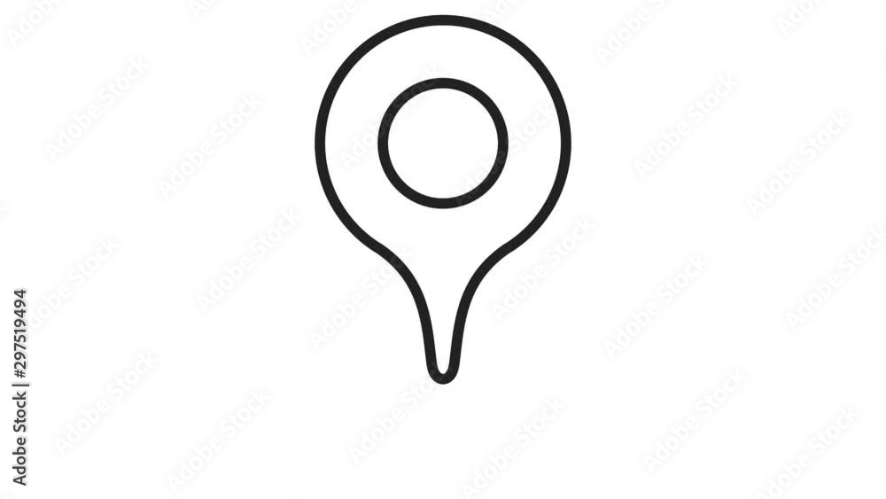 Poster black map marker line icon. loop animation on white background. 4k resolution.