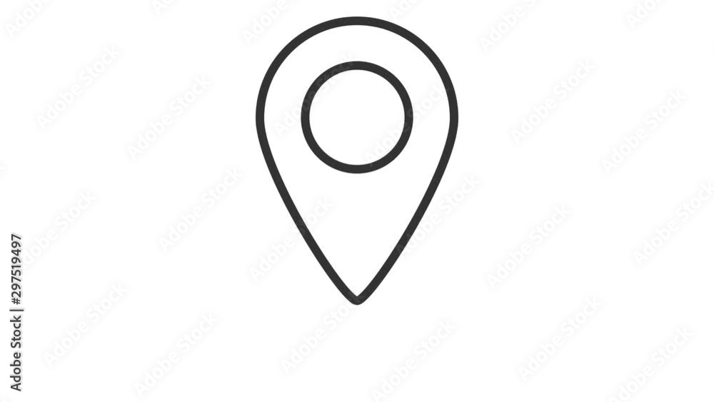 Poster black map marker line icon. loop animation on white background. 4k resolution.