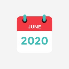 Flat icon calendar June 2020. Vector illustration.