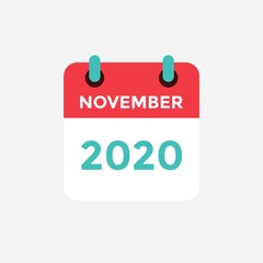 Flat icon calendar November 2020. Vector illustration.