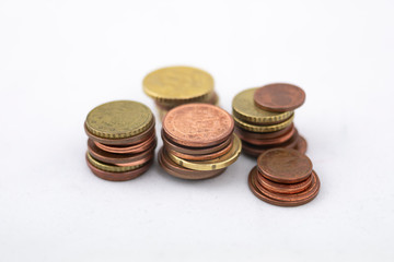 Euro coins piled up in columns