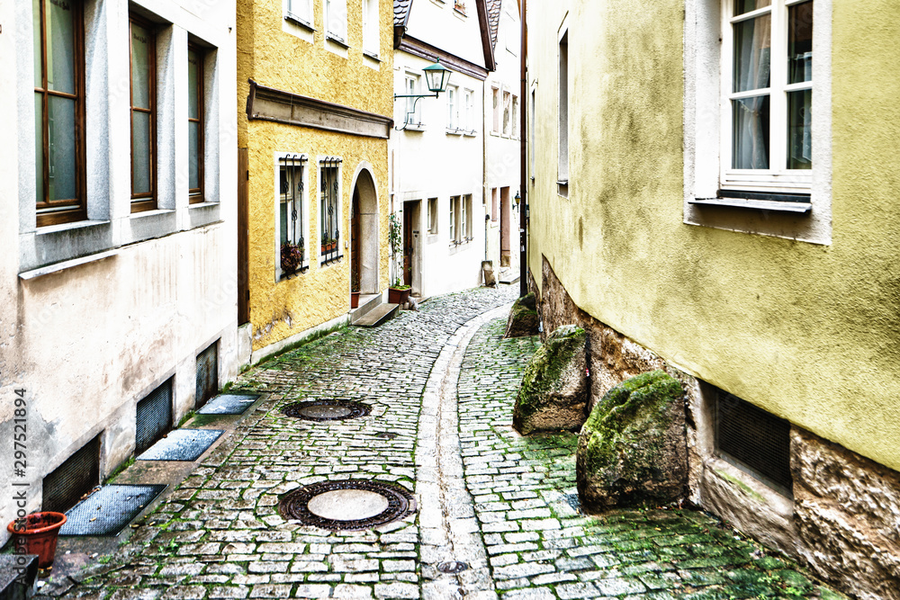 Canvas Prints ROTHENBURG OB DER TAUBER, GERMANY - MARCH 05: Typical street on March 05, 2016 in Rothenburg ob der Tauber, Germany. It is well known for its well-preserved medieval old town.