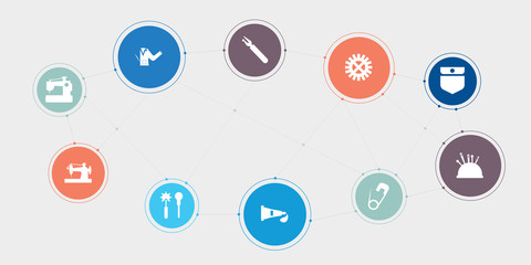sew 10 points circle design. new sewing machine, old sewing machine, overstitch, paint tube round concept icons..