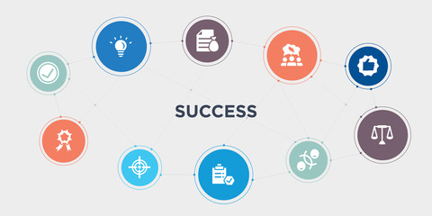 success 10 points circle design. accept, achievement, aim, approval round concept icons..