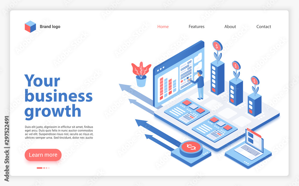 Leinwandbilder your business growth landing page vector template. successful entrepreneurship website homepage inte
