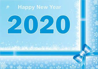 Happy New Year 2020 background with snowflakes decorated with ribbon with bow