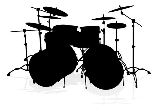 A detailed drum kit musical instrument silhouette