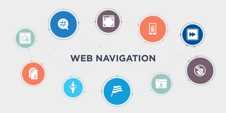 web navigation 10 points circle design. favourite, files, filter, flag round concept icons..
