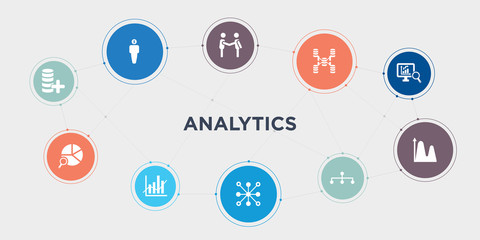 analytics 10 points circle design. data, data analysis pie chart, data analytics, analytics circular round concept icons..