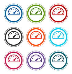 Speedometer gauge icon flat round buttons set illustration design