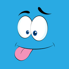 Smiling Cartoon Funny Face With Smiley Expression. Vector isolated Illustration With blue Background