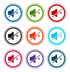 Mute speaker icon flat round buttons set illustration design