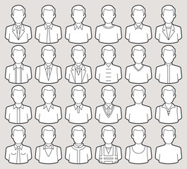 Vector line icons set of clothes men. Modern flat style design.