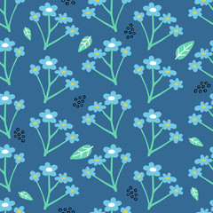 Seamless pattern with blue flowers